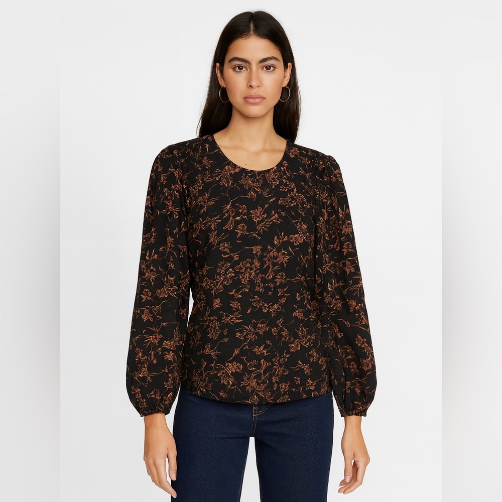 Chic Black and Brown Floral Women's Blouse